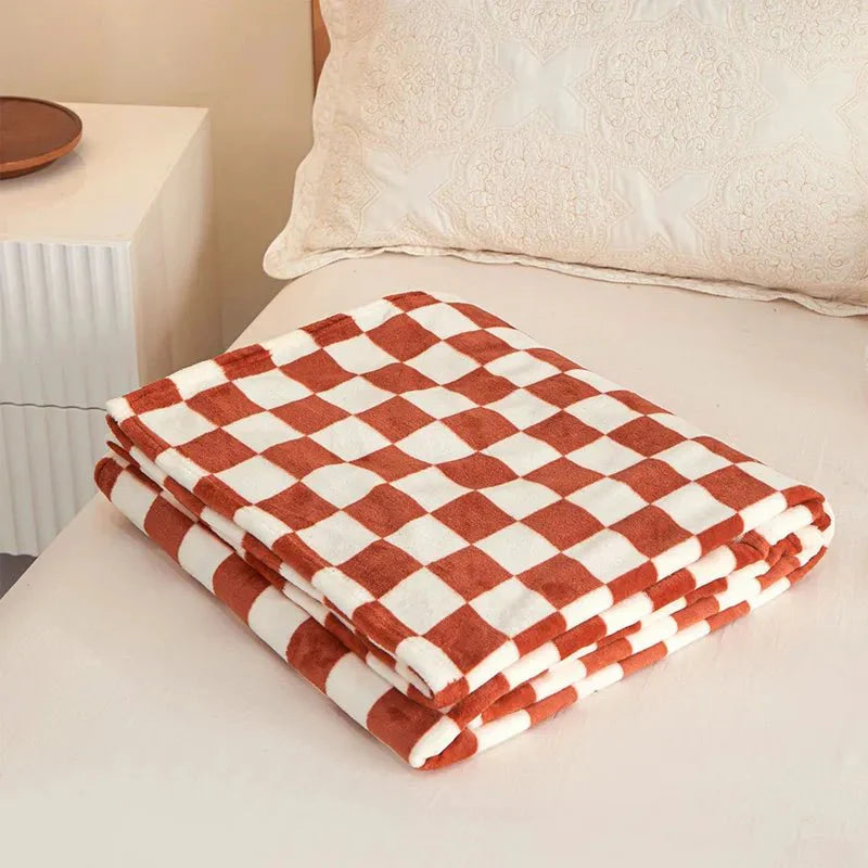 Throw Blanket | Fleece | Checkerboard Pattern & Soft Texture | Living Room Accent