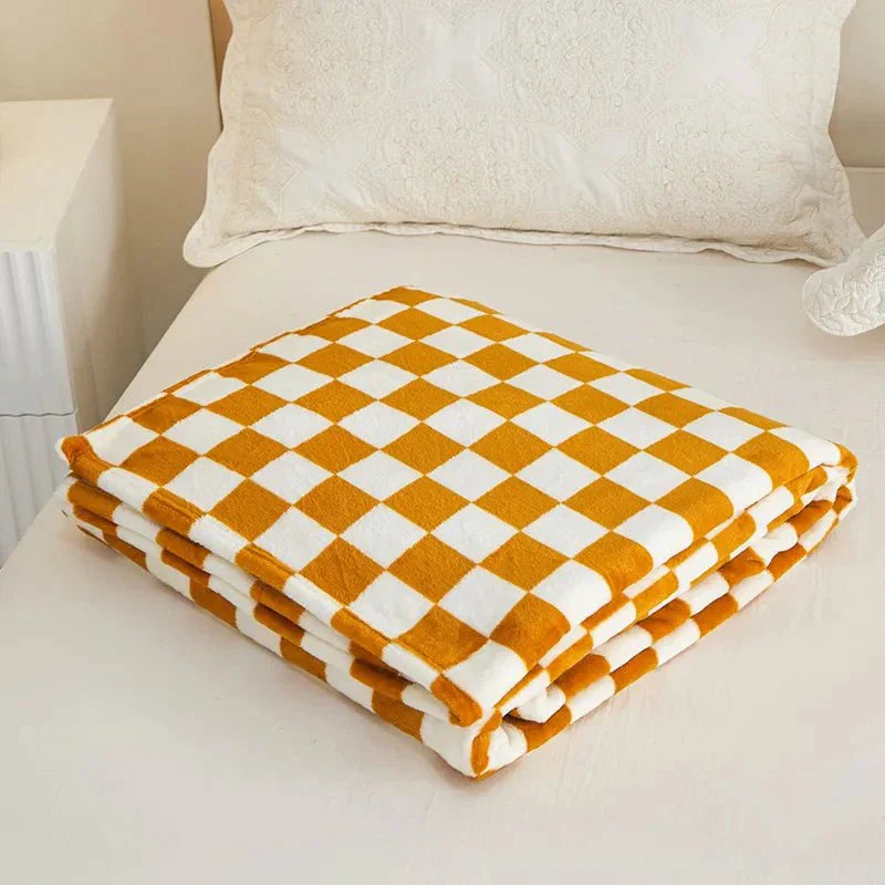 Throw Blanket | Fleece | Checkerboard Pattern & Soft Texture | Living Room Accent