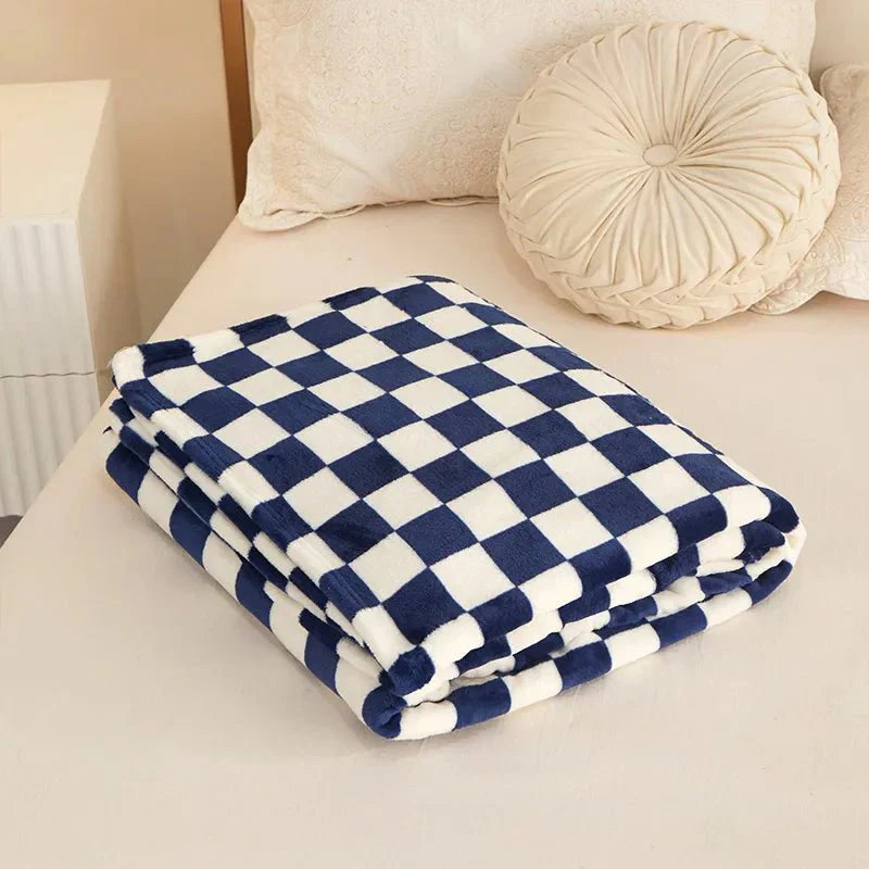 Throw Blanket | Fleece | Checkerboard Pattern & Soft Texture | Living Room Accent
