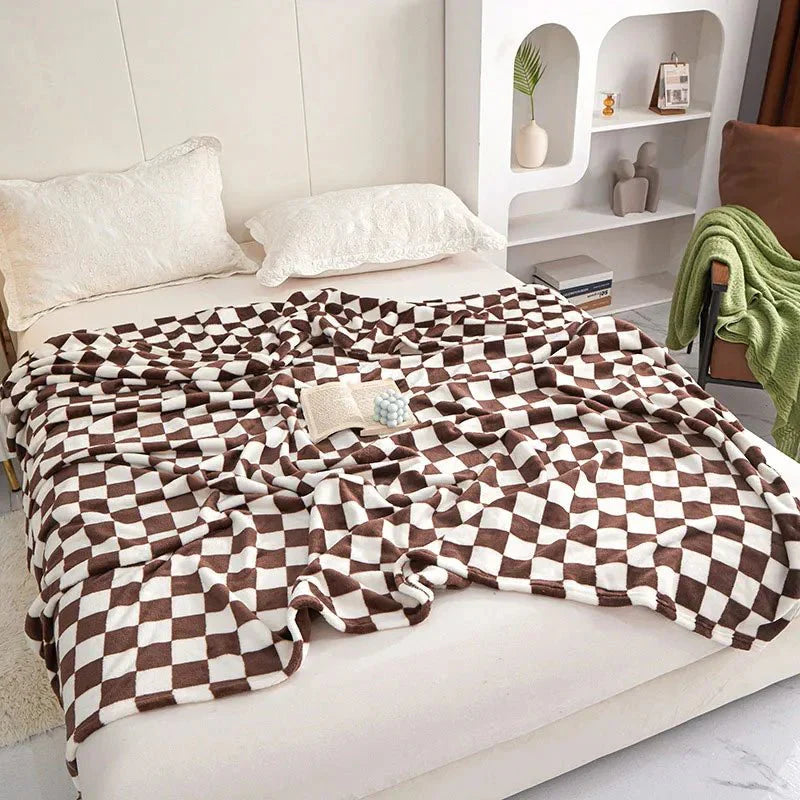 Throw Blanket | Fleece | Checkerboard Pattern & Soft Texture | Living Room Accent
