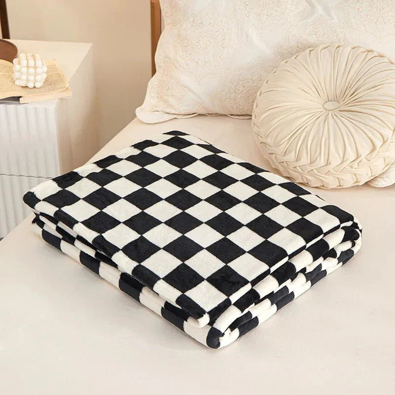 Throw Blanket | Fleece | Checkerboard Pattern & Soft Texture | Living Room Accent