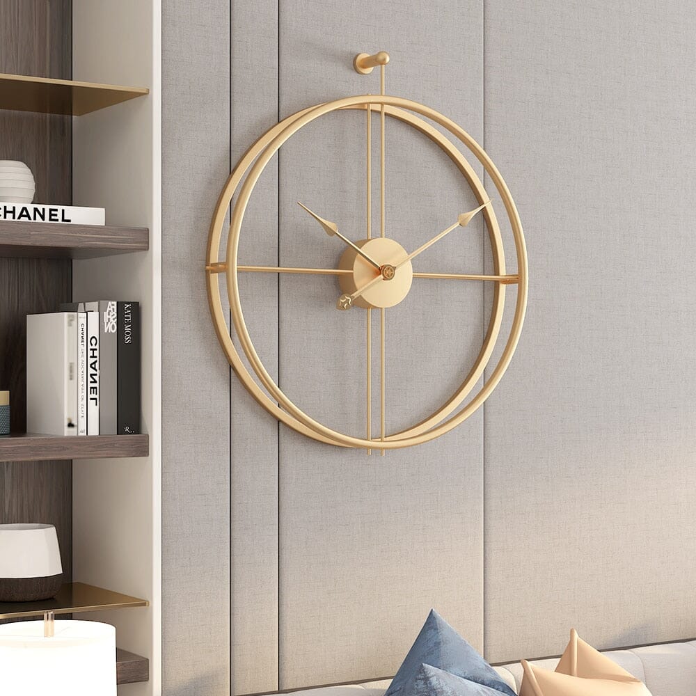 Wall Clock | Gold-Toned Metal | Geometric Open Design | Living Room Accent