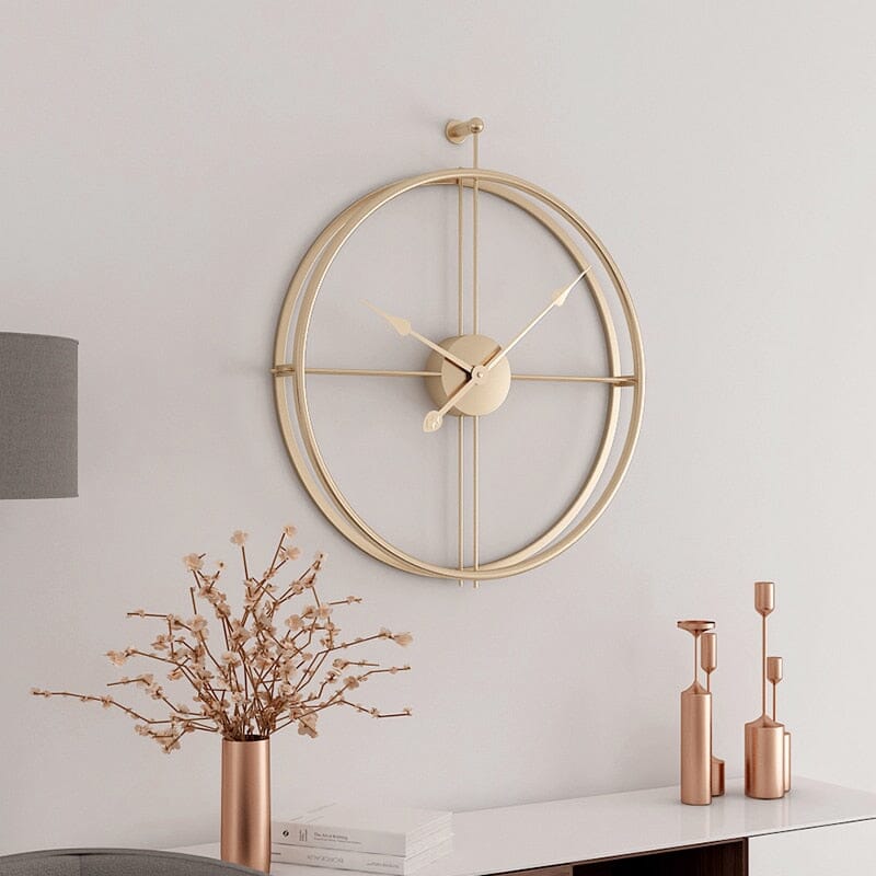 Wall Clock | Gold-Toned Metal | Geometric Open Design | Living Room Accent