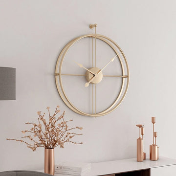 Wall Clock | Gold-Toned Metal | Geometric Open Design | Living Room Accent