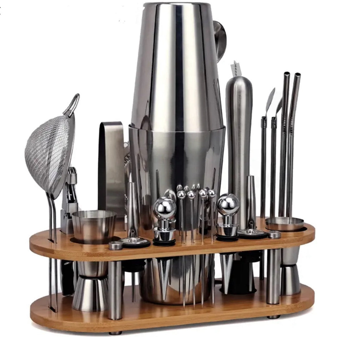 Professional 23-Piece Cocktail Shaker Set with Stand – Stainless Steel Barware Kit