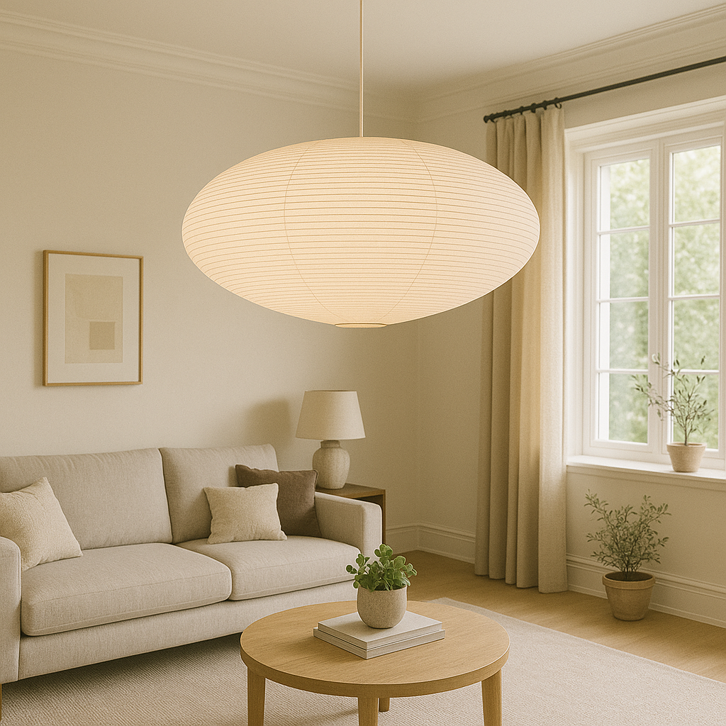 Pendant Lamp | Textured Paper & Metal | Oval Textured Surface | Living Room Accent