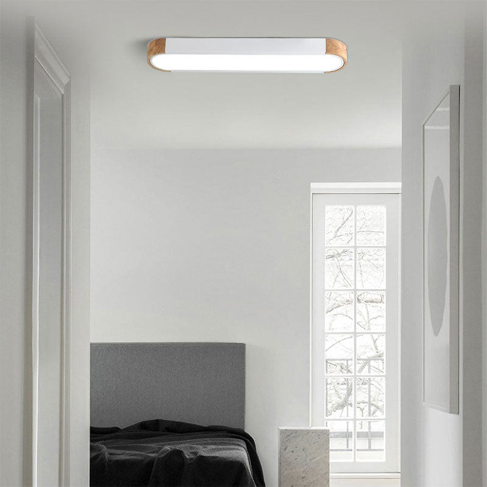 Modern Minimalist Flush Mount Ceiling Light – Wood & Metal LED Fixture for Hallway