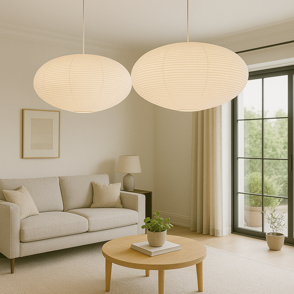 Pendant Lamp | Textured Paper & Metal | Oval Textured Surface | Living Room Accent