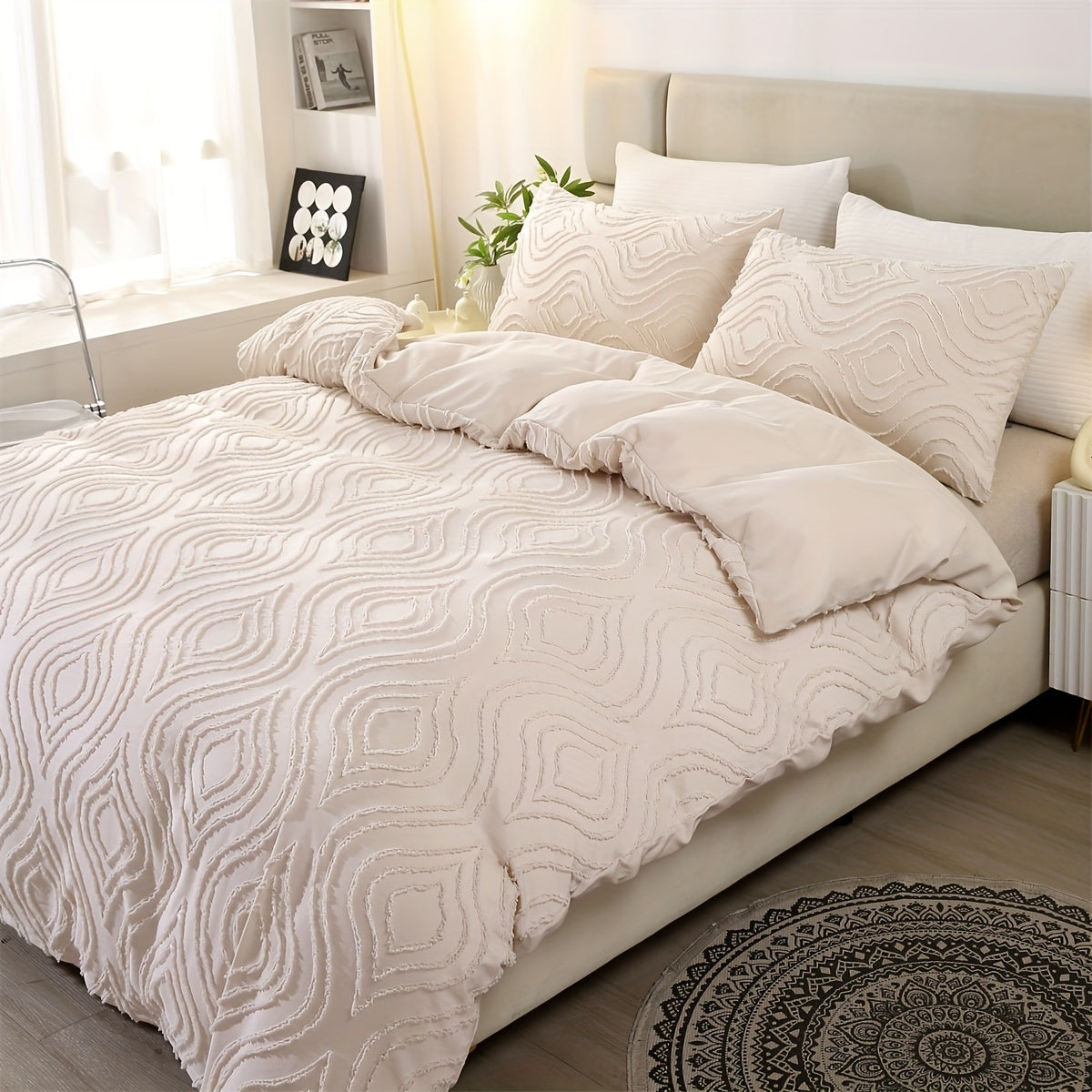 Geometric-Pattern Duvet Cover Set with Pillowcases, Machine Washable