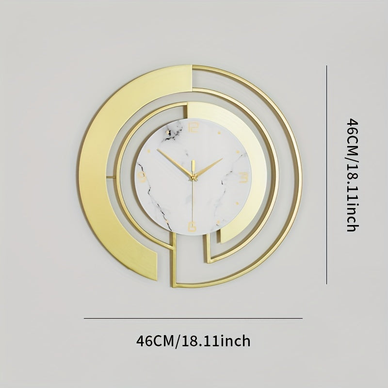 Wall Clock | Brushed Gold Metal & Black Marble | Intersecting Circular Design | Urban Living Room