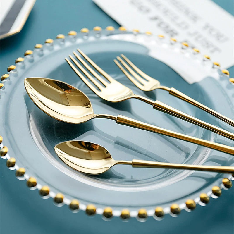 Decorative Cutlery Set | Gold-Plated Stainless Steel | Brilliant Mirror Finish | Upscale Dining