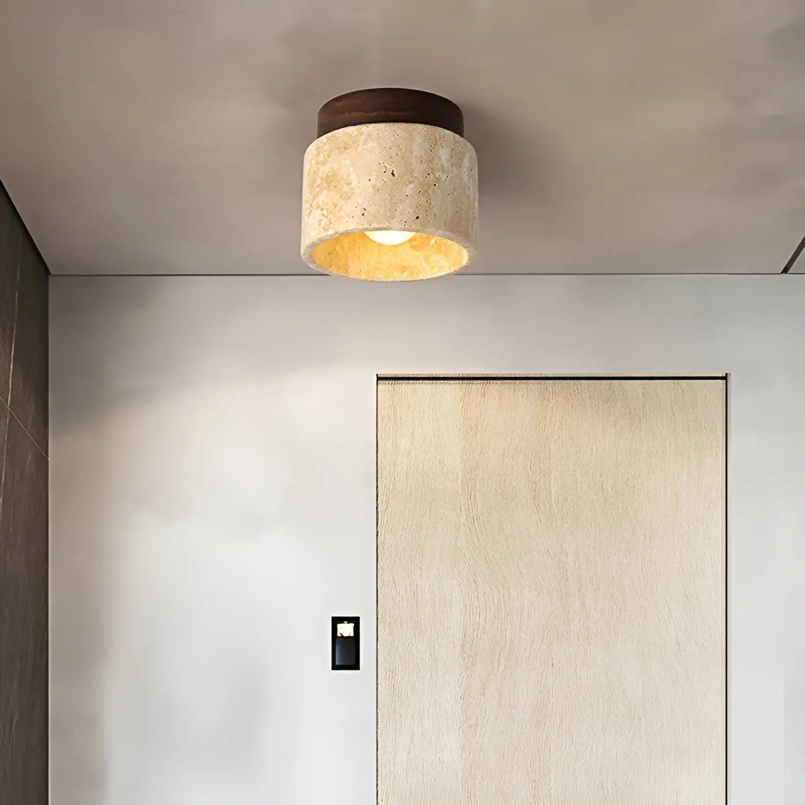 Modern Minimalist Travertine Flush Mount Ceiling Light Fixture