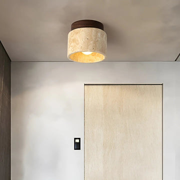 Modern Minimalist Travertine Flush Mount Ceiling Light Fixture