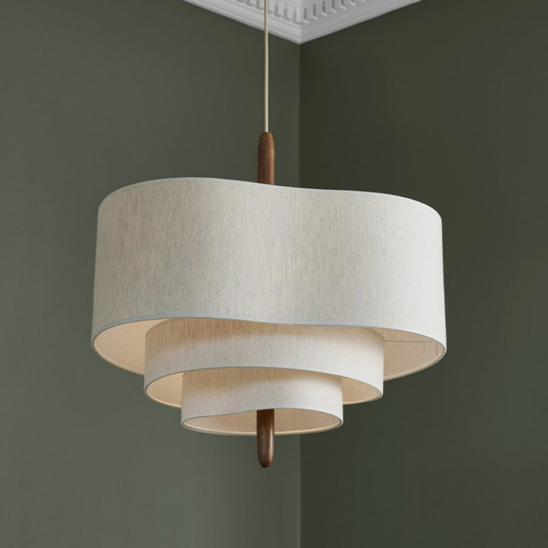 Pendant Chandelier | Textured Fabric & Wood | Layered Shade Design | Modern Living Room