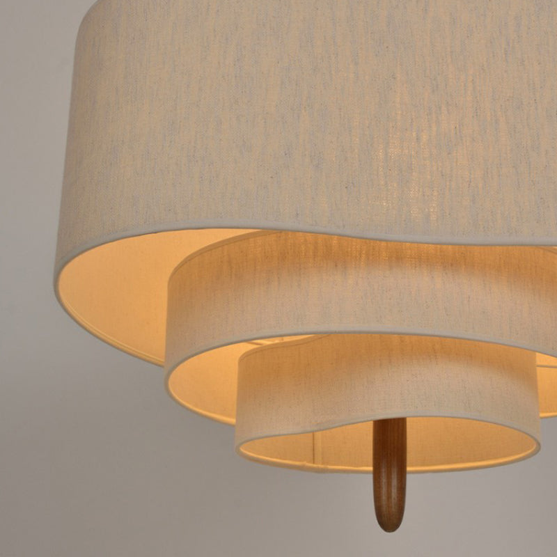 Pendant Chandelier | Textured Fabric & Wood | Layered Shade Design | Modern Living Room
