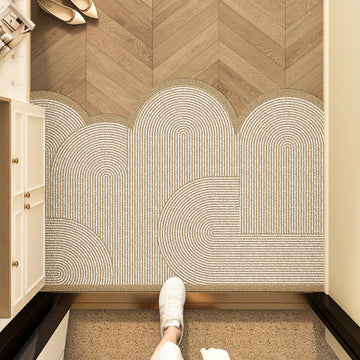 Washable Non-Slip Entryway Doormat with Geometric Scalloped Design
