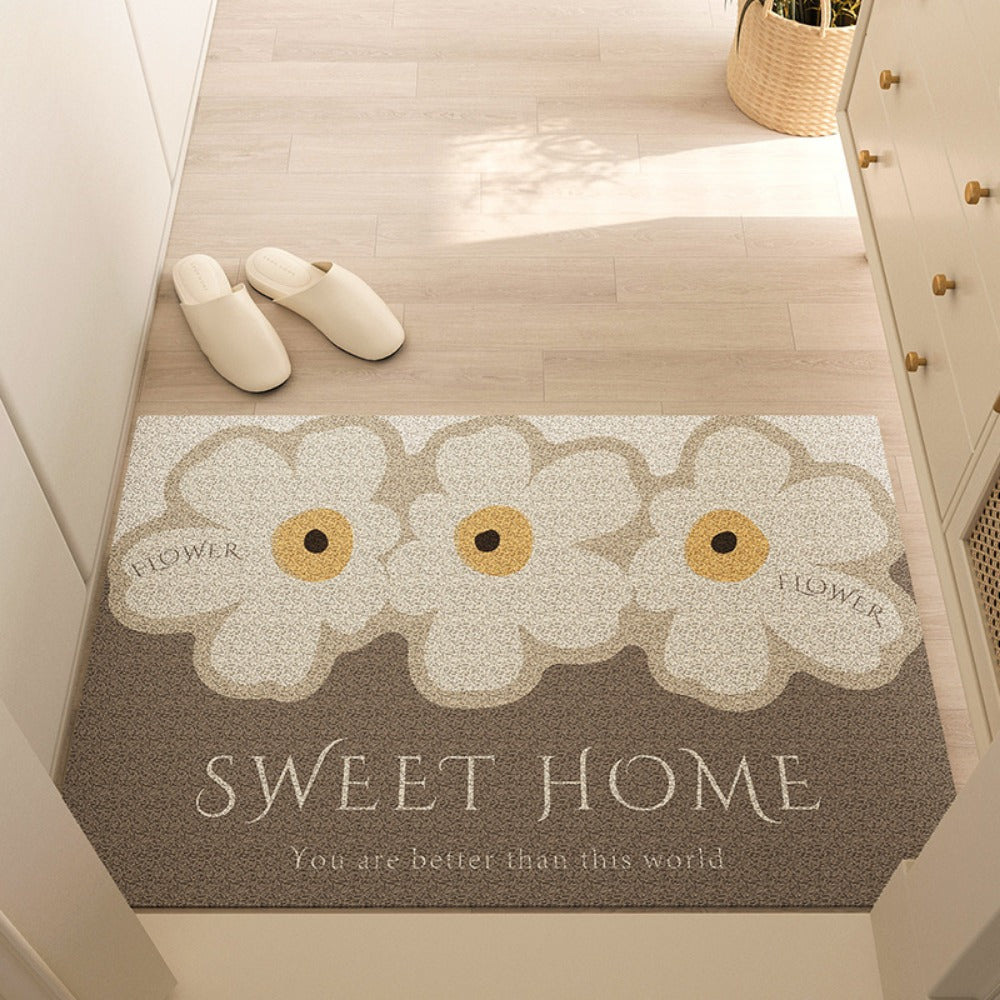 Washable Non-Slip Entryway Doormat with Geometric Scalloped Design