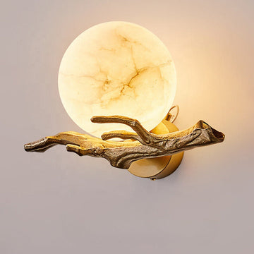 Modern Scandinavian Wall Lamp – Marble & Brass Sconce with Sculptural Natural Design