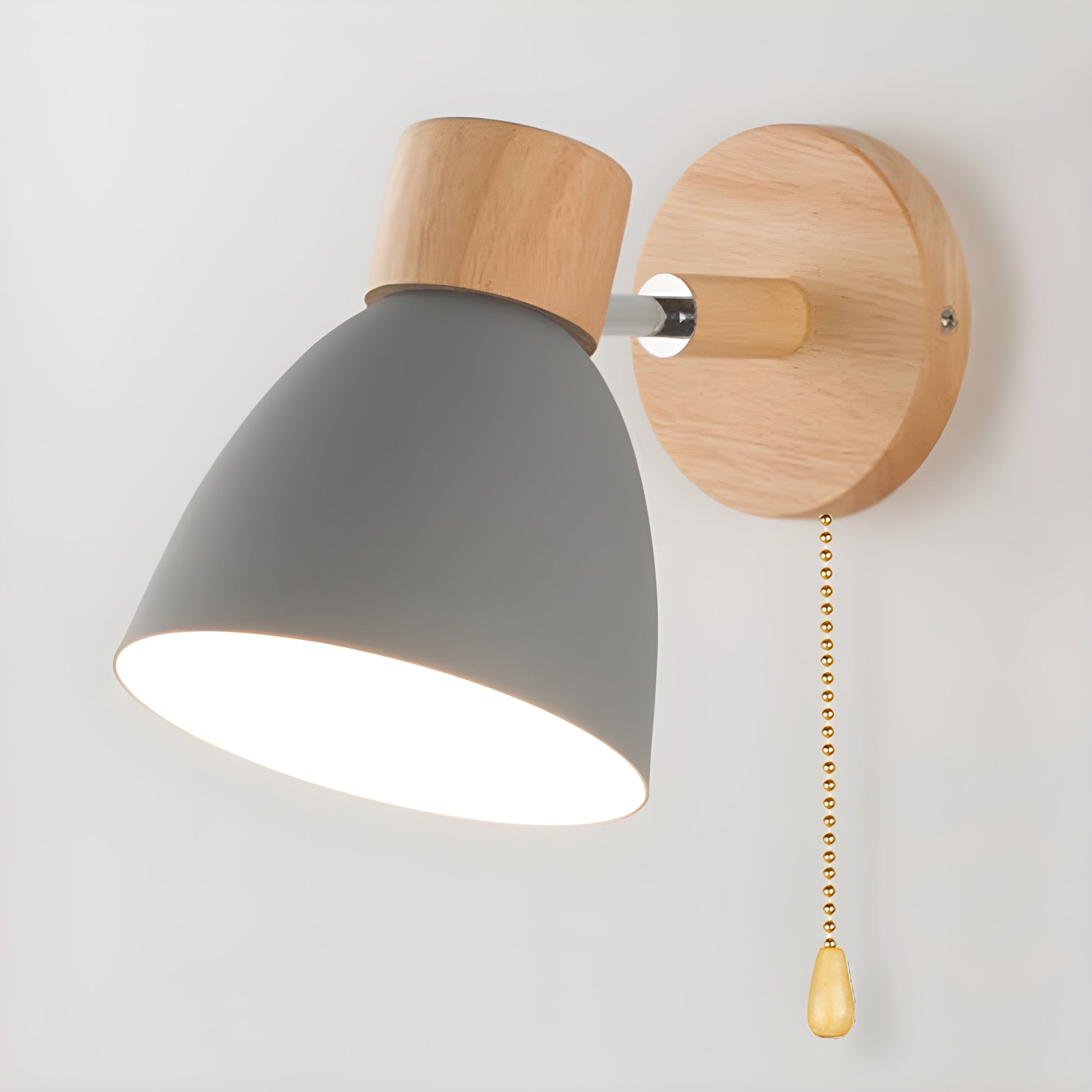 Wall Lamp | Natural Wood & White Matte Finish | Adjustable Shade | Living Room Accent