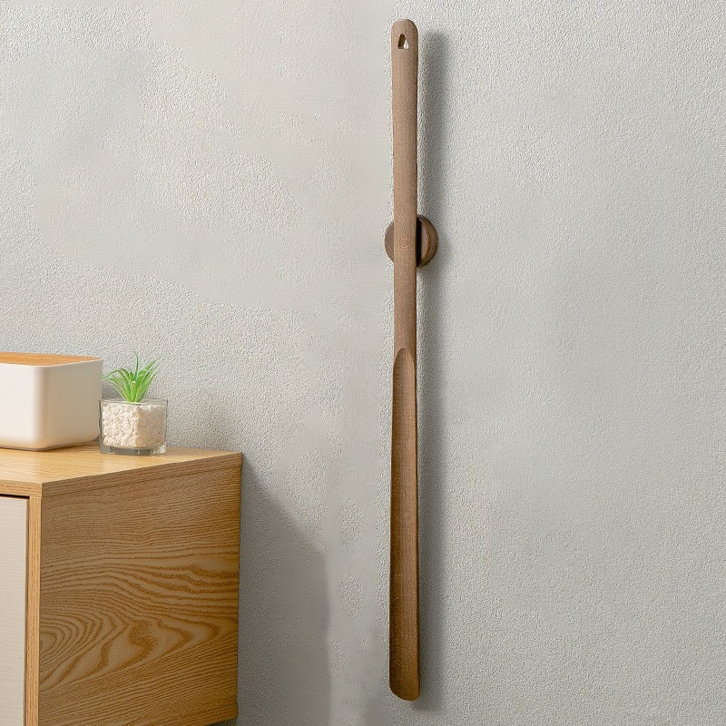 Shoehorn | Natural Wood | Long Handle & Magnetic Mount | Entryway Organizer