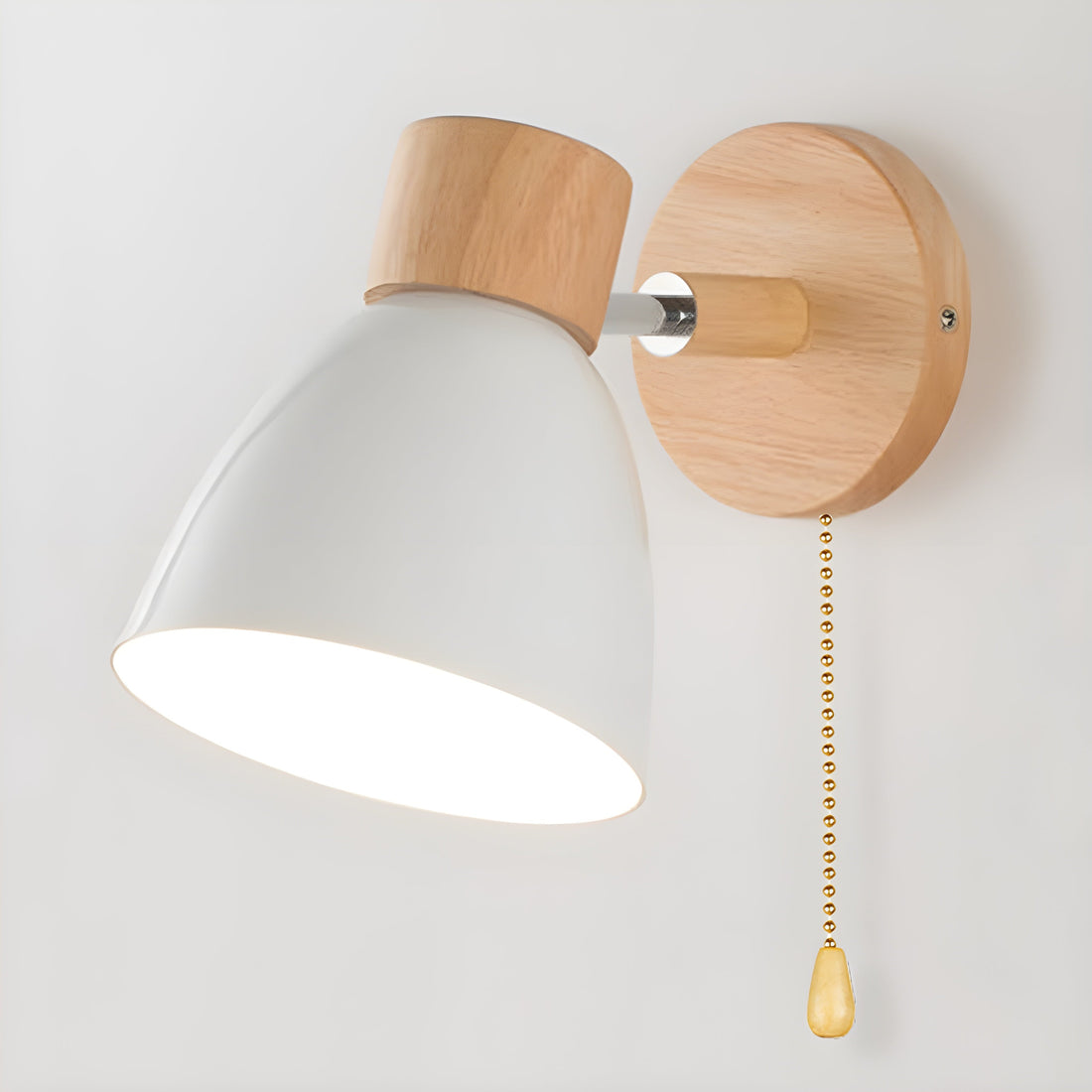 Wall Lamp | Natural Wood & White Matte Finish | Adjustable Shade | Living Room Accent