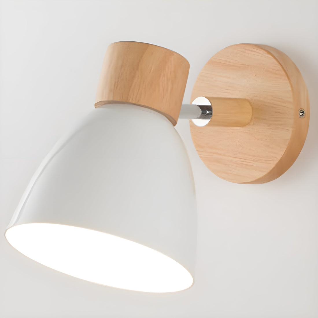 Wall Lamp | Natural Wood & White Matte Finish | Adjustable Shade | Living Room Accent