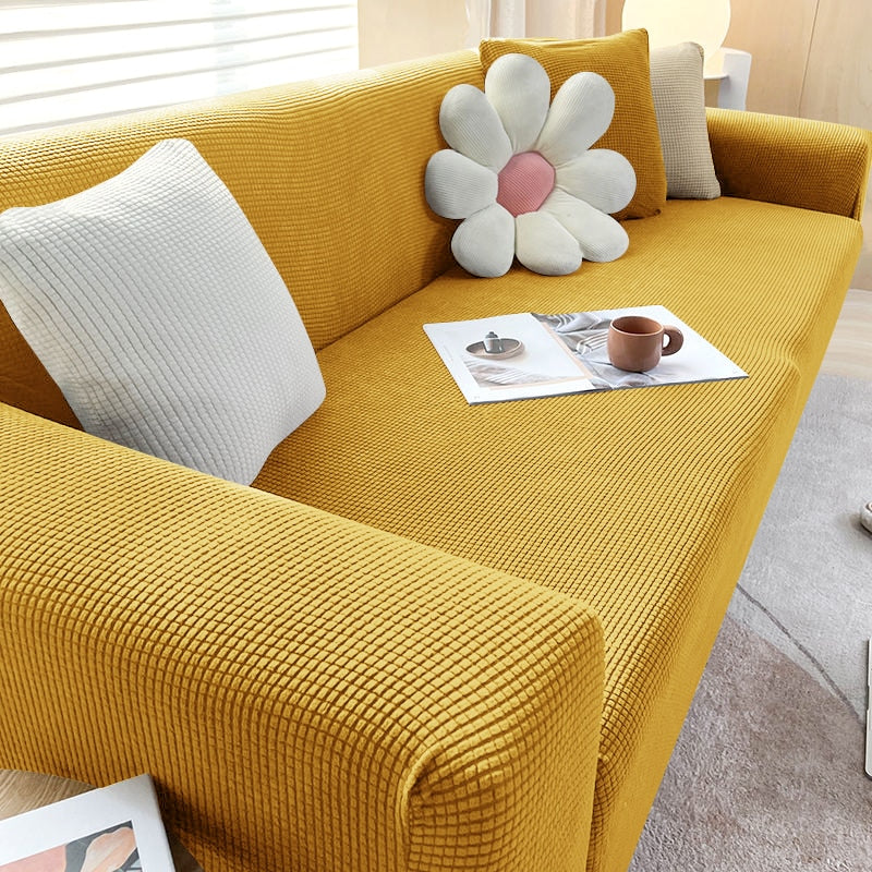 Sofa Cover | Stretch Fabric & Textured Cotton Blend | Soft Ribbed Texture | Living Room Comfort