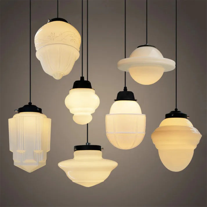 Geometric Vintage Milk Glass Pendant Light - Elegant Timeless Design