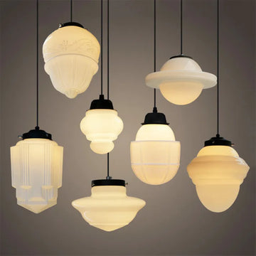 Geometric Vintage Milk Glass Pendant Light - Elegant Timeless Design