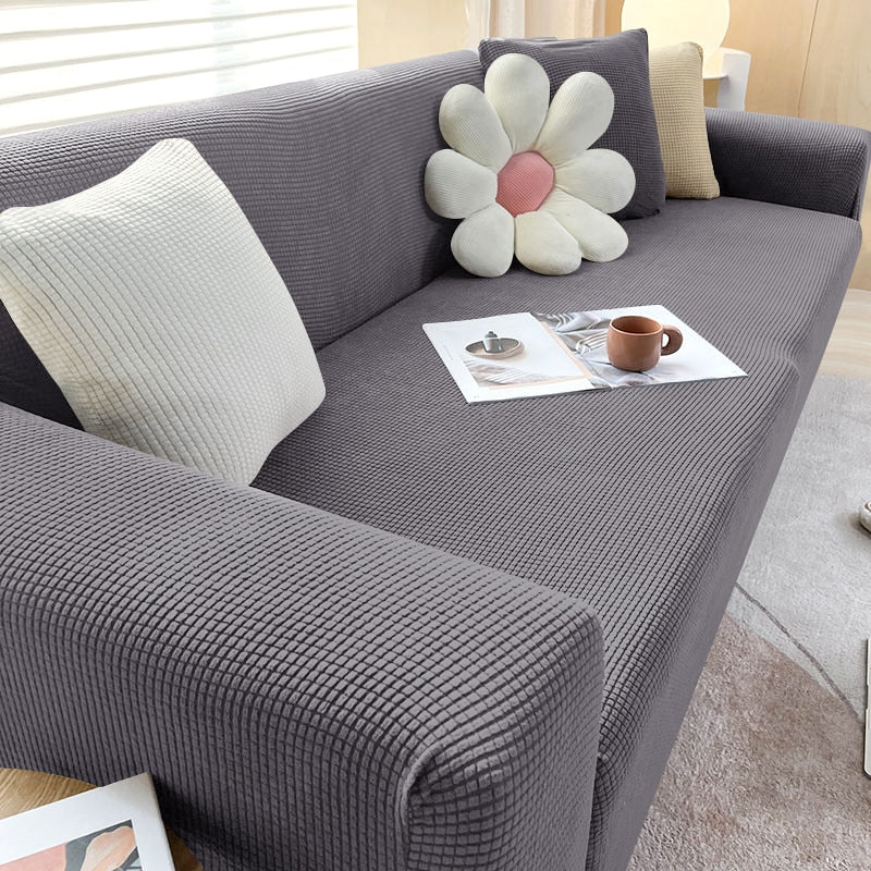 Sofa Cover | Stretch Fabric & Textured Cotton Blend | Soft Ribbed Texture | Living Room Comfort