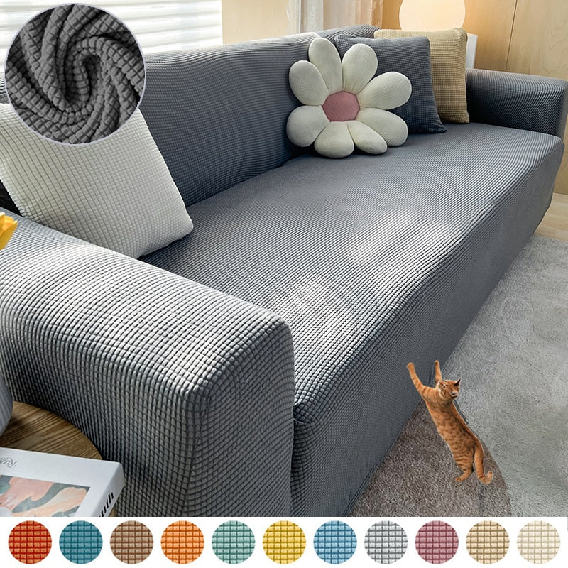 Sofa Cover | Stretch Fabric & Textured Cotton Blend | Soft Ribbed Texture | Living Room Comfort