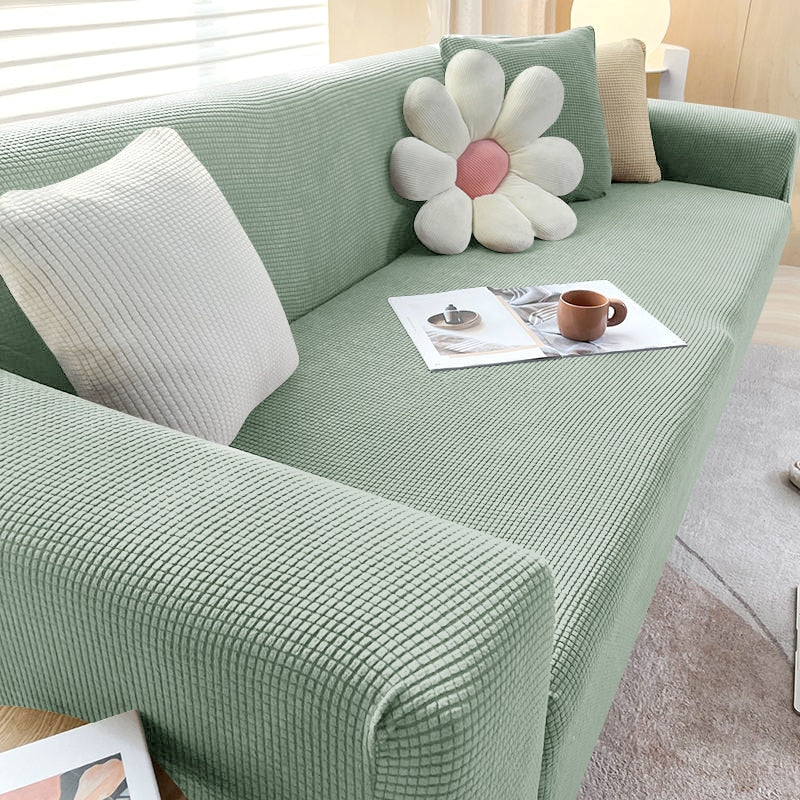 Sofa Cover | Stretch Fabric & Textured Cotton Blend | Soft Ribbed Texture | Living Room Comfort