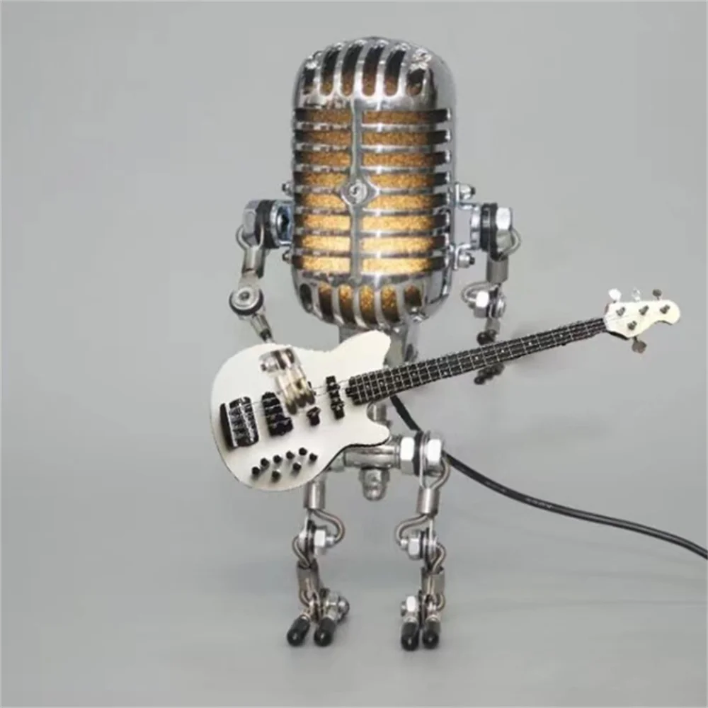 Industrial Guitar-Inspired Dimmable Table Lamp with Retro Microphone Design