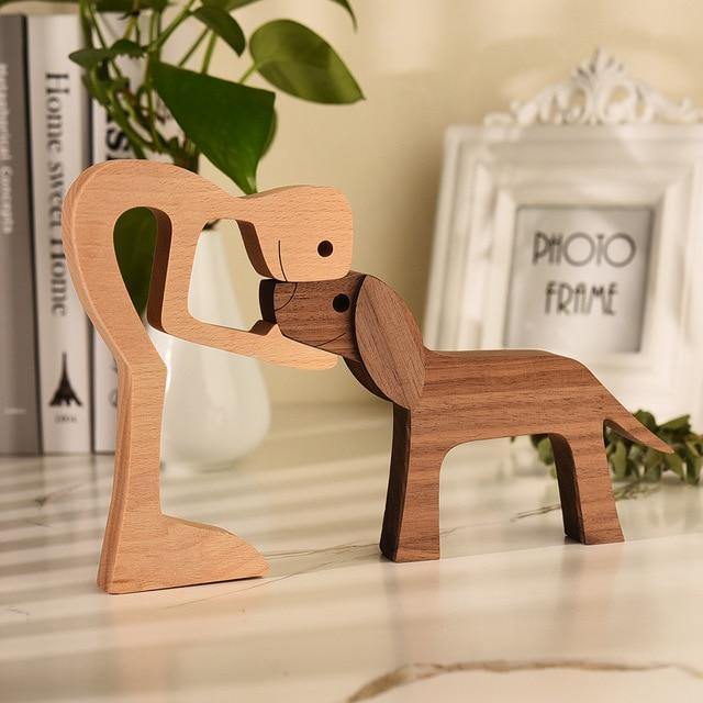 Handcrafted Wooden Dog Figurine - Minimalist Abstract Sculpture for Home Decor