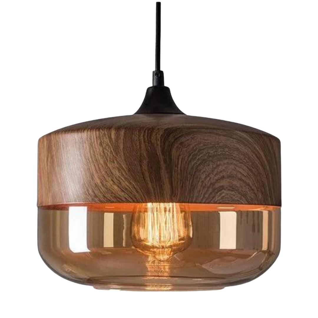Scandinavian Wooden Globe Pendant Light with Glass Shade - NordLuna