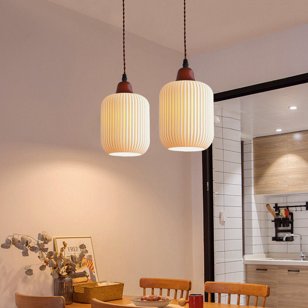 Scandinavian Ceramic Pendant Light with Ribbed Texture for Ambient Glow