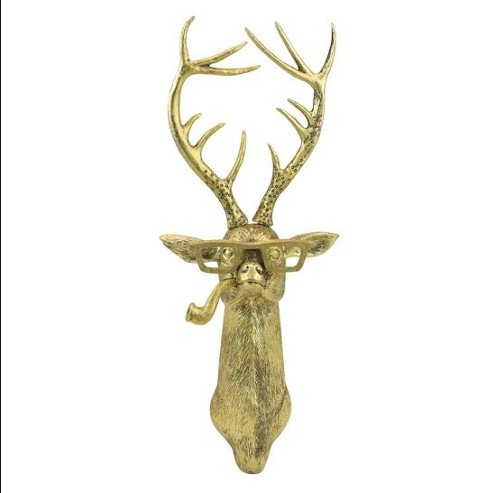 Whimsical Stag Head Wall Sculpture with Glasses – Rustic Resin Decor Piece