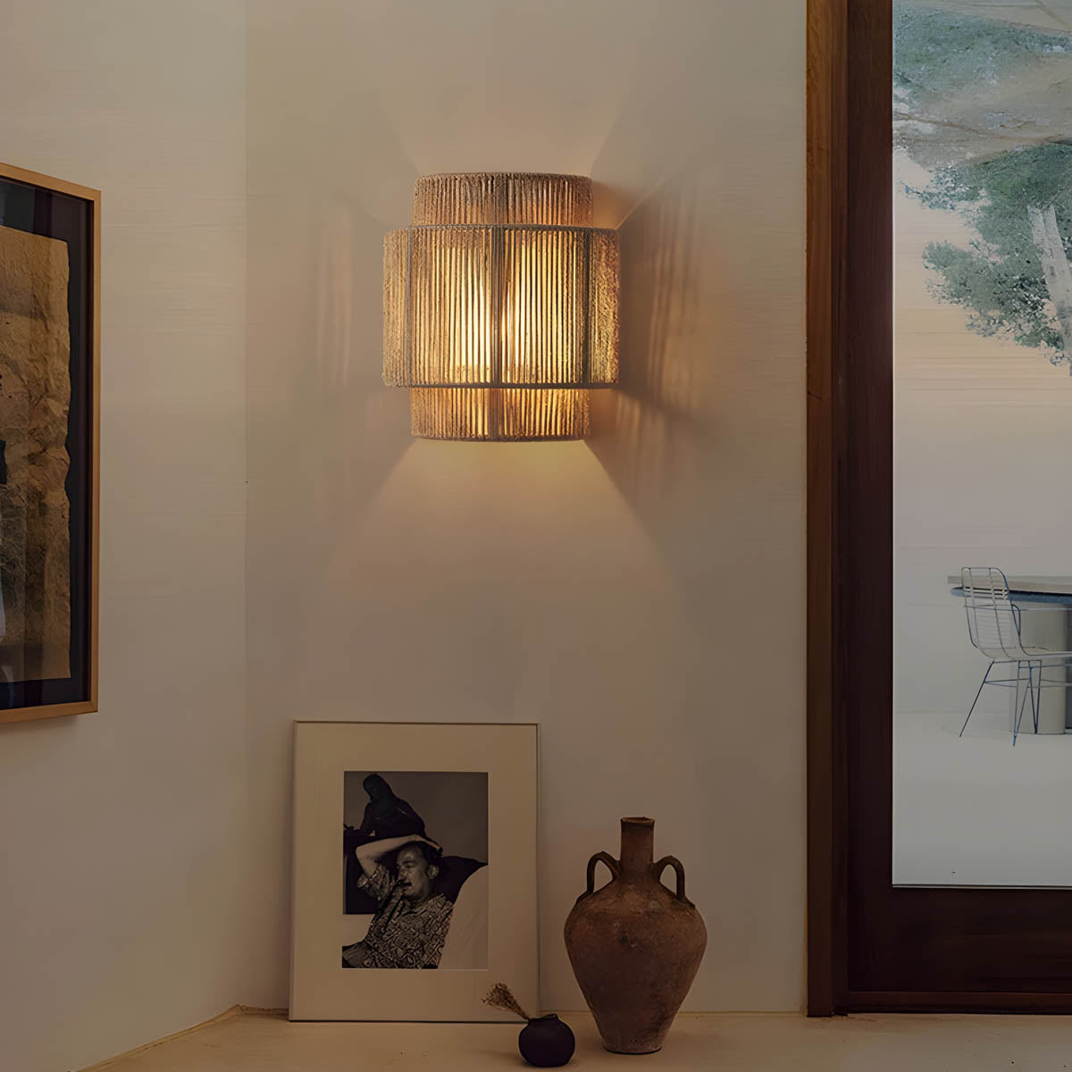 Modern Rustic Rope Wall Sconce with Organic Cage Design