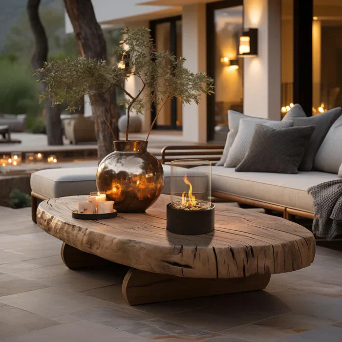 Tabletop Fireplace | Glass & Stone | Cylindrical Enclosure | Cozy Gatherings