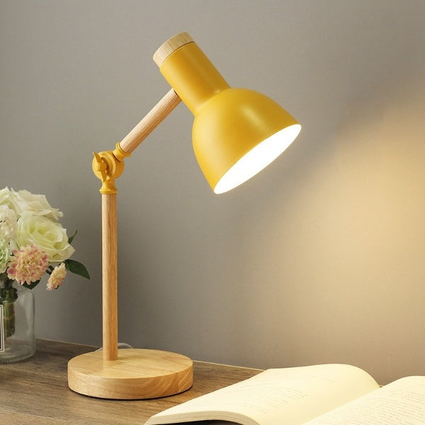 Scandinavian Wooden LED Desk Lamp with Adjustable Arm and Touch Control