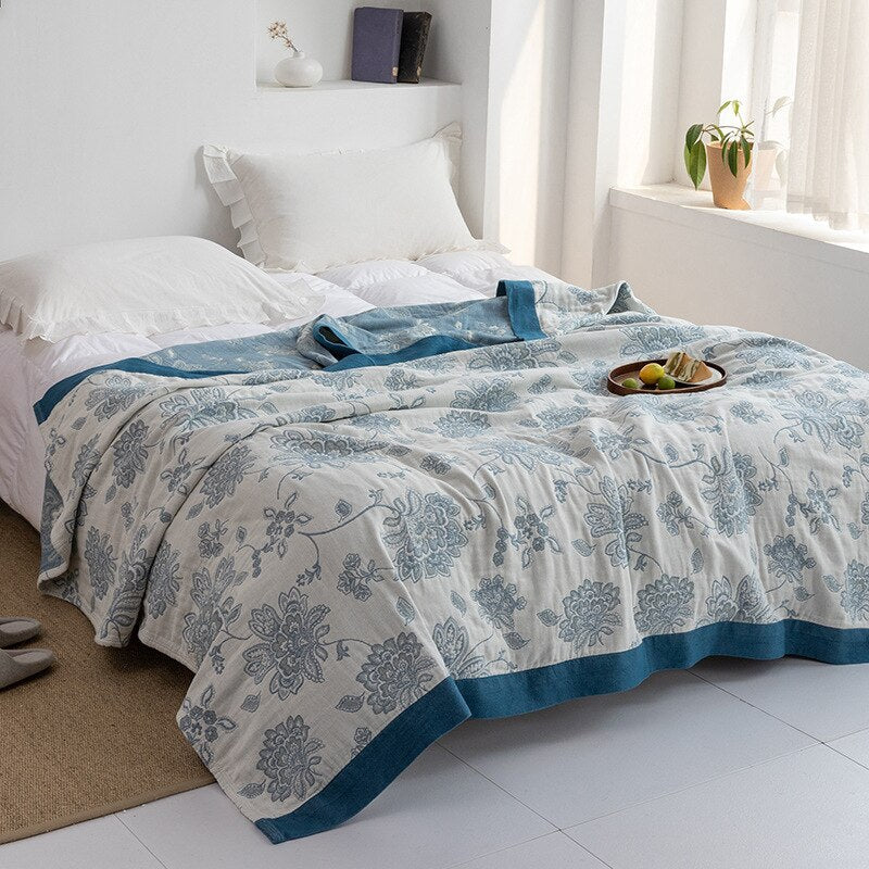 Throw Blanket | Soft Cotton | Floral Pattern & Reversible Design | Living Room Accent