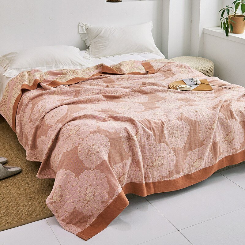 Throw Blanket | Soft Cotton | Floral Pattern & Reversible Design | Living Room Accent