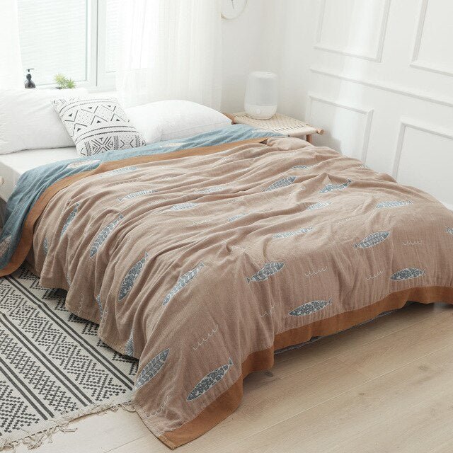 Throw Blanket | Soft Cotton | Floral Pattern & Reversible Design | Living Room Accent