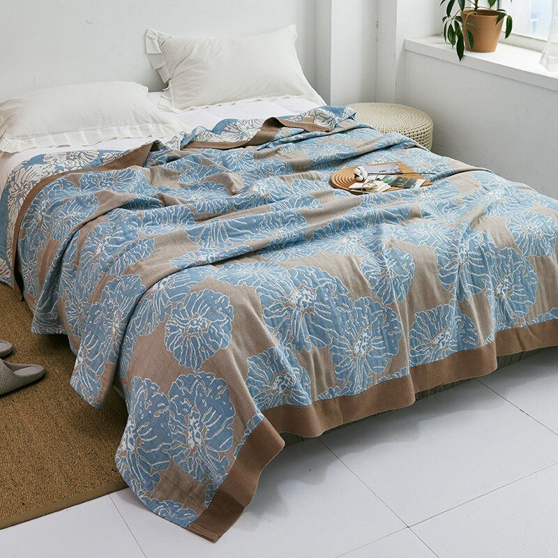 Throw Blanket | Soft Cotton | Floral Pattern & Reversible Design | Living Room Accent