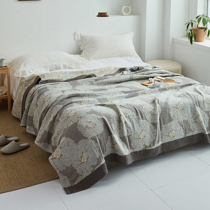 Throw Blanket | Soft Cotton | Floral Pattern & Reversible Design | Living Room Accent