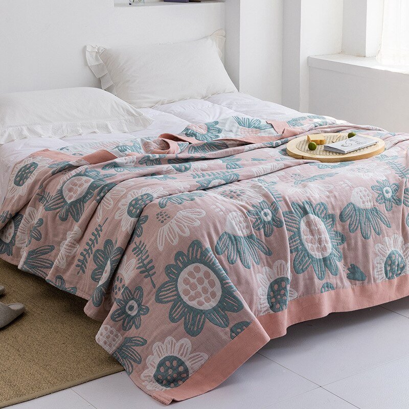 Throw Blanket | Soft Cotton | Floral Pattern & Reversible Design | Living Room Accent