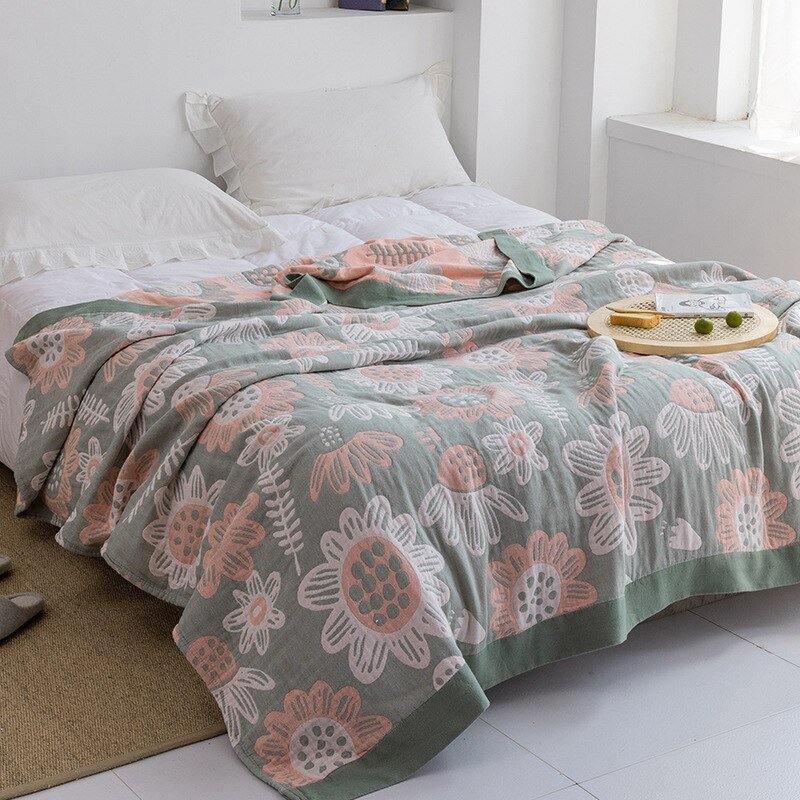 Throw Blanket | Soft Cotton | Floral Pattern & Reversible Design | Living Room Accent