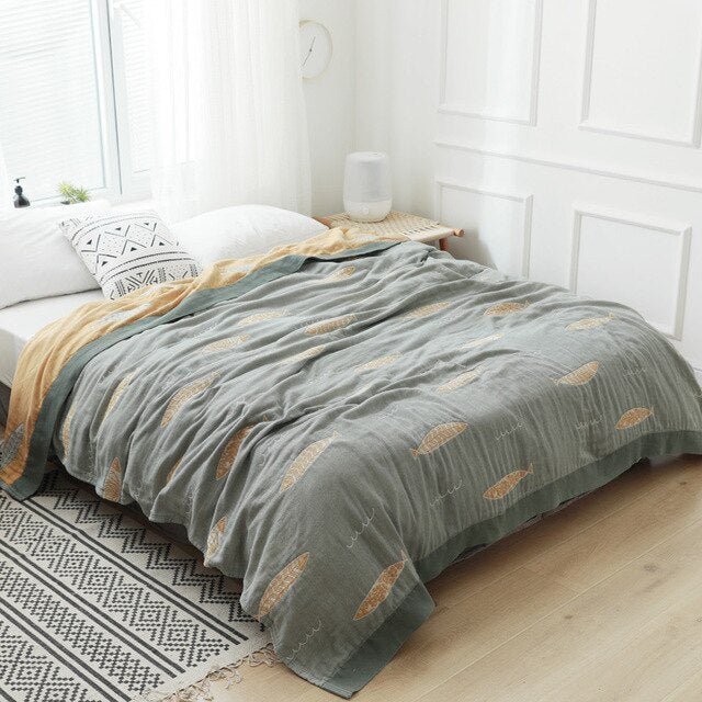Throw Blanket | Soft Cotton | Floral Pattern & Reversible Design | Living Room Accent