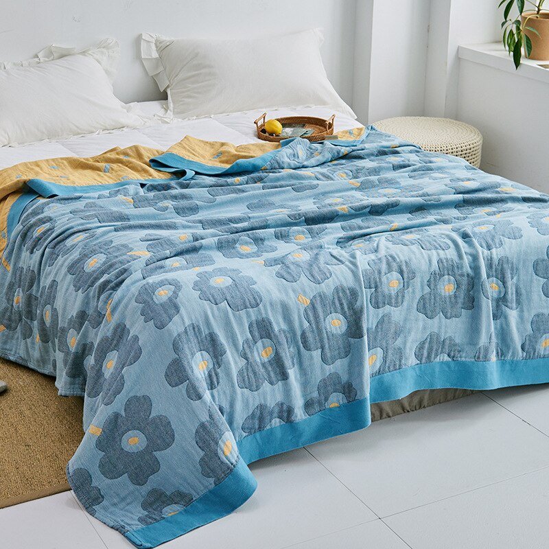 Throw Blanket | Soft Cotton | Floral Pattern & Reversible Design | Living Room Accent