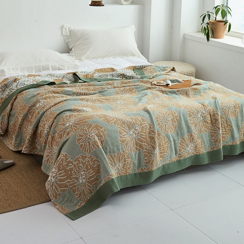 Throw Blanket | Soft Cotton | Floral Pattern & Reversible Design | Living Room Accent